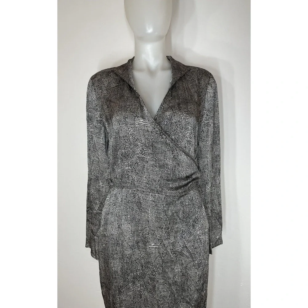 Silk Wrap Dress Reptile Print Silver Gray Black Studio 148 New York SZ 10 - Picture 5 of 11